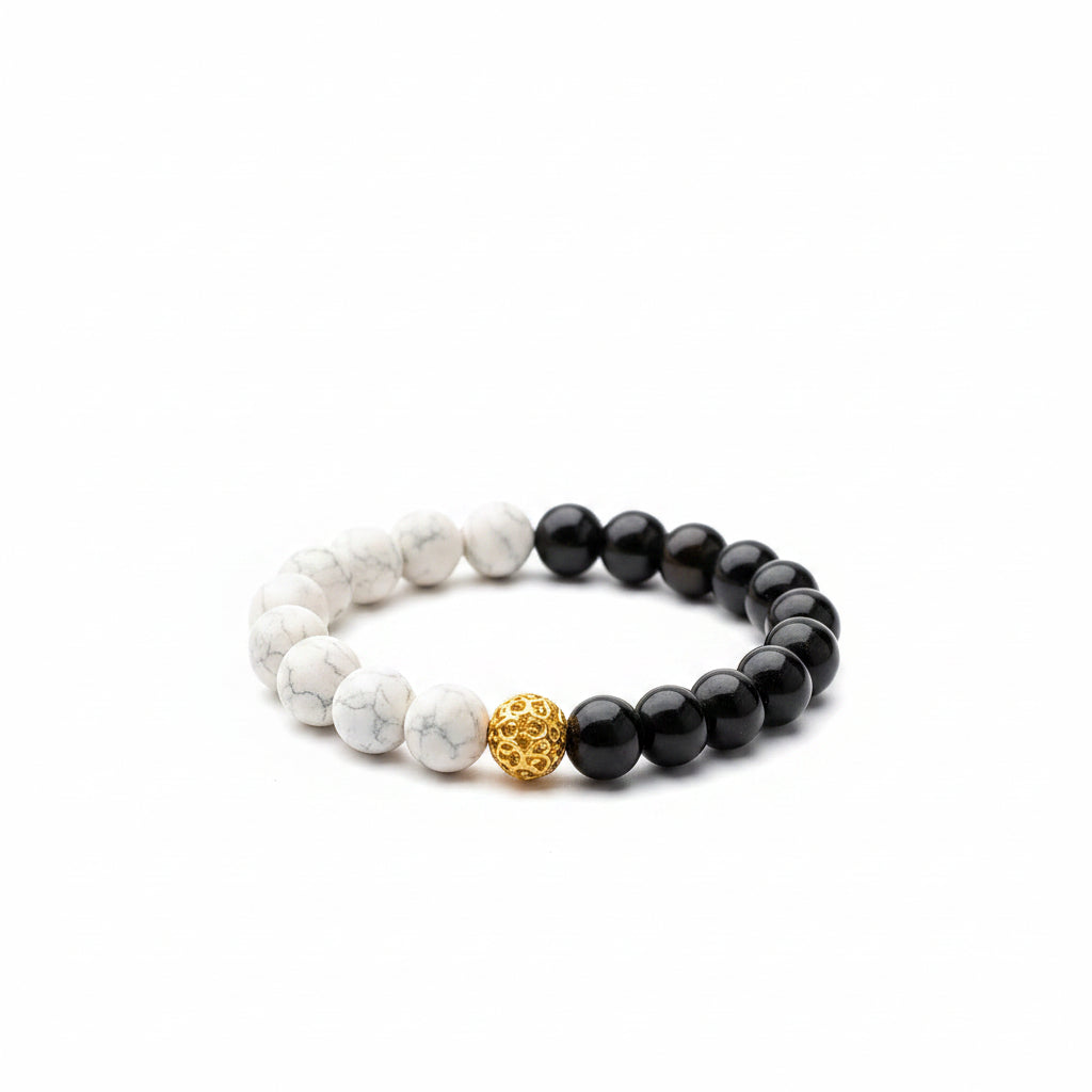 Howlite And Black Tourmaline Bracelet | Gold Guard Edition