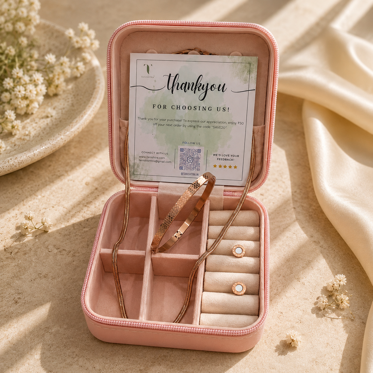 Rose Gold Gift Hamper Combo | Herringbone Chain + Stripe Luxe Kada + Roman Stud Earrings