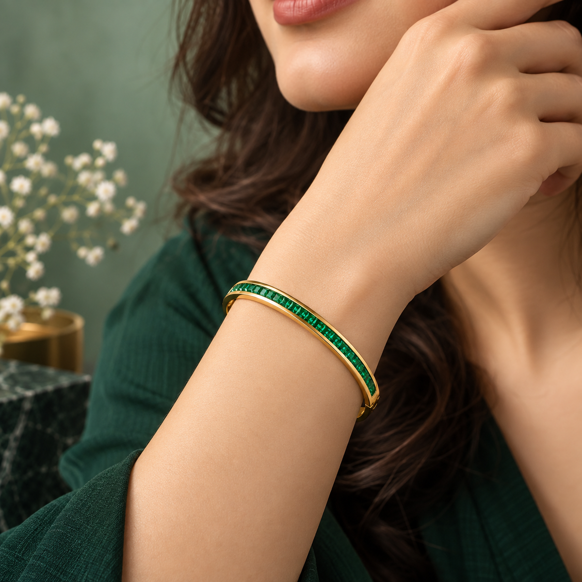 CZ Channel Bangle | Pack of 2 | Emerald Green + Ruby Pink