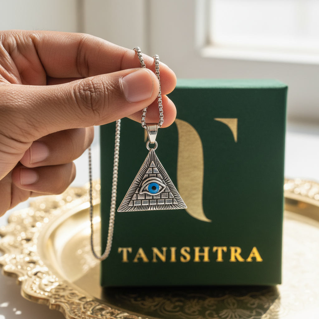 All-Seeing Eye Pendant – Gold Brass Tray, Tanishtra Box