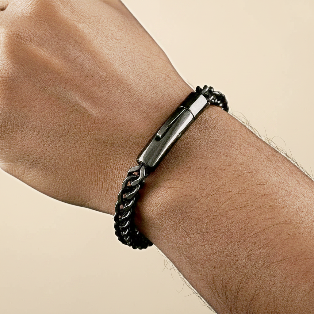 Black Franco Chain Bracelet For Men