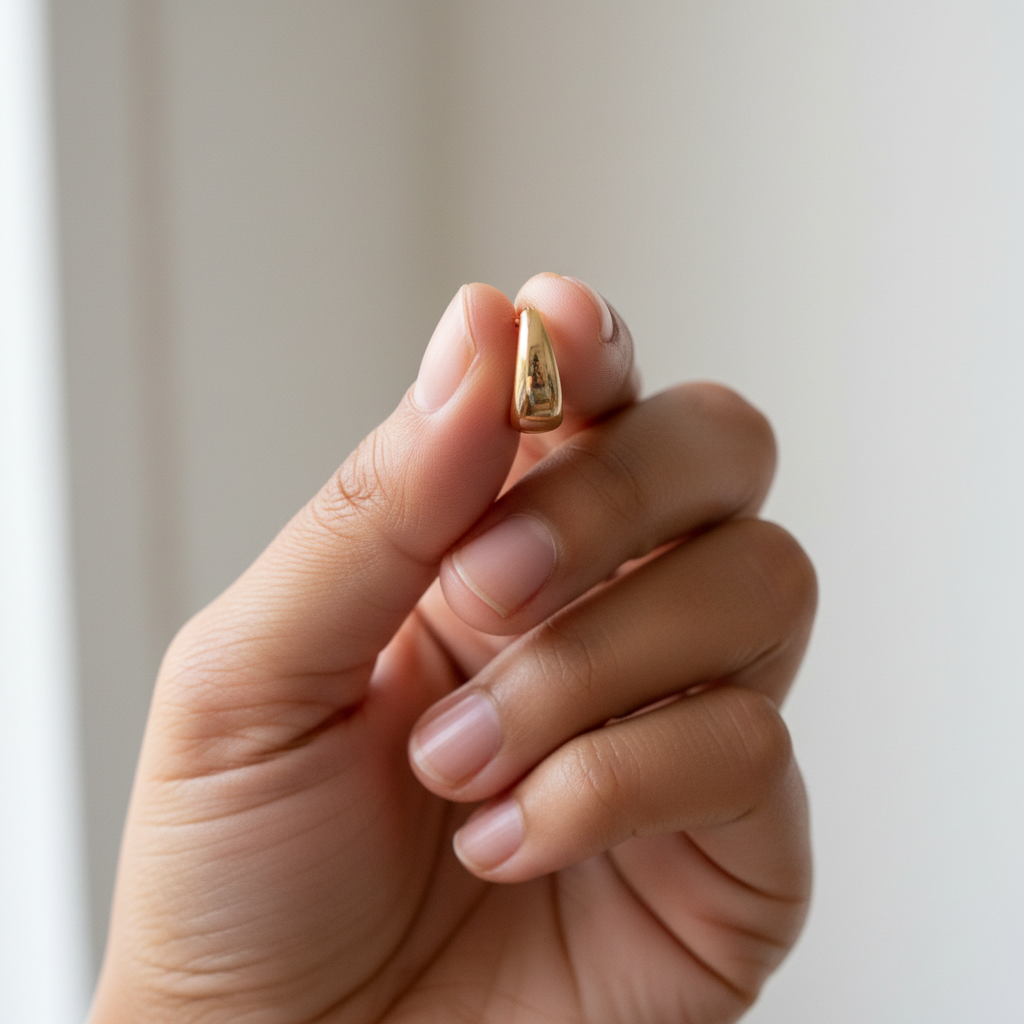 Customer Holding Golden Hoop Earring
