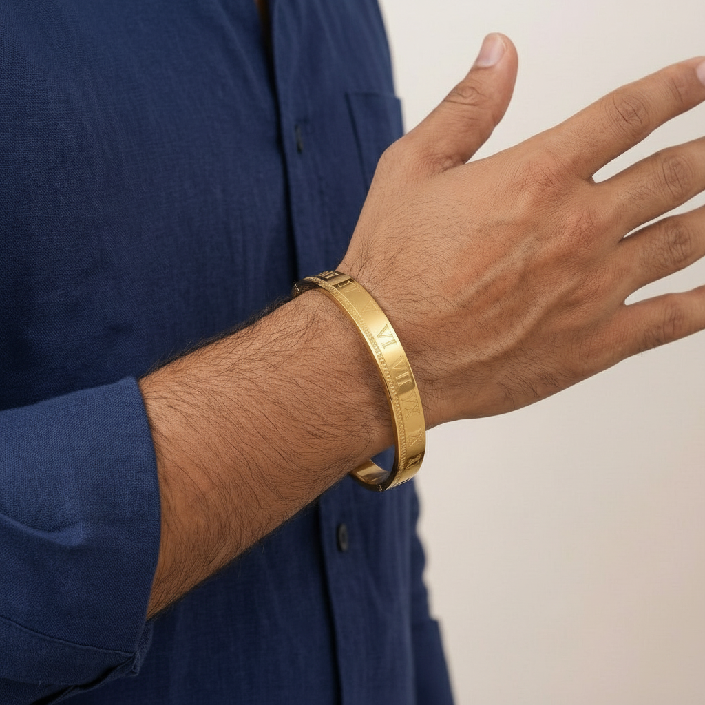 Gold Roman Numeral Bangle – No Watermark