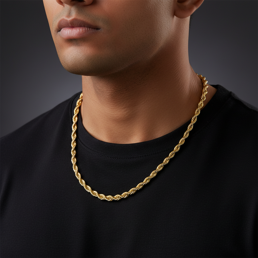Golden Rope Chain - Model with black shirt