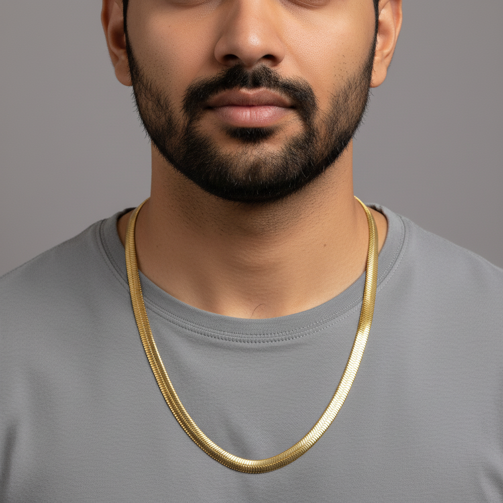 Golden Snake Chain - Portrait with grey shirt