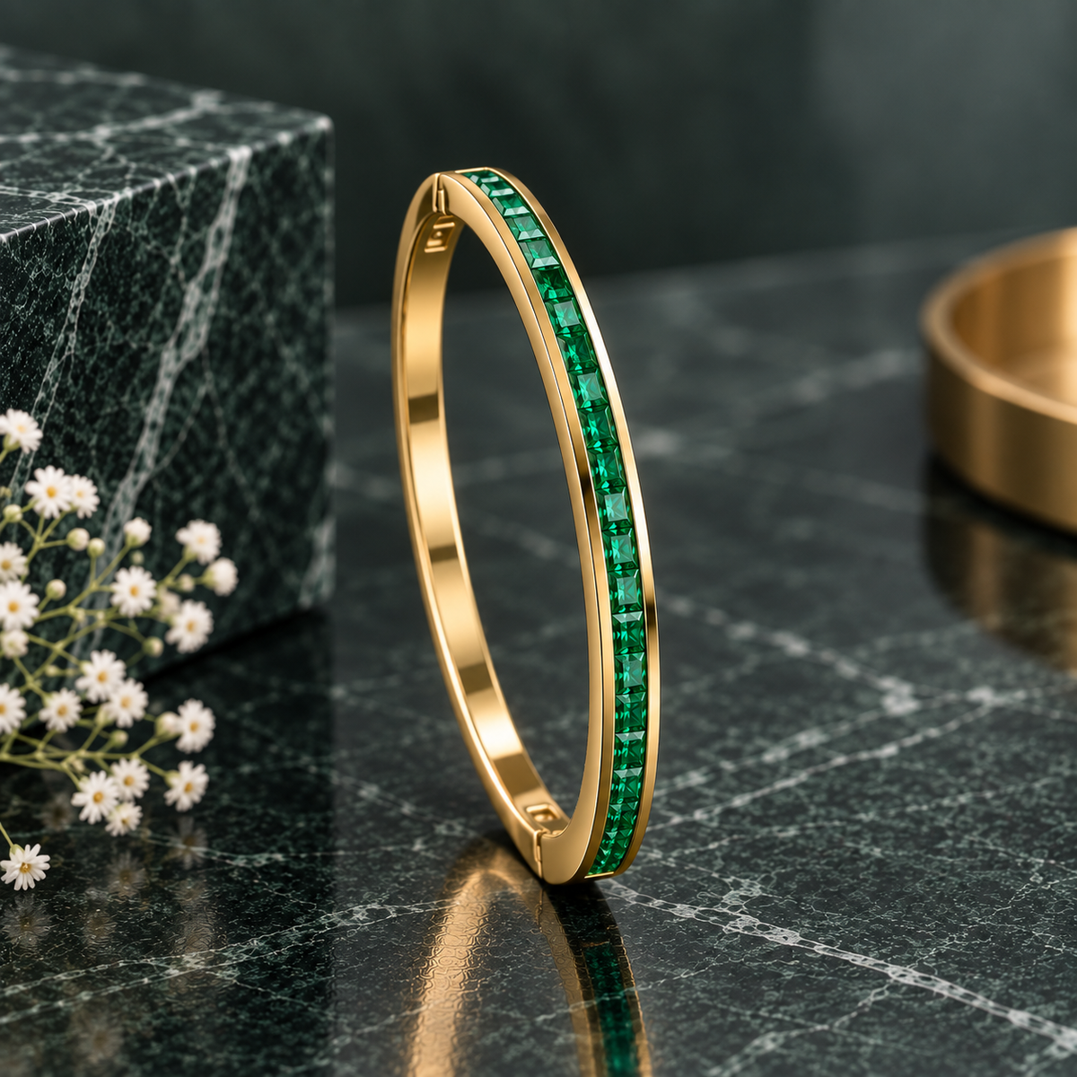 Emerald Green CZ Channel Bangle