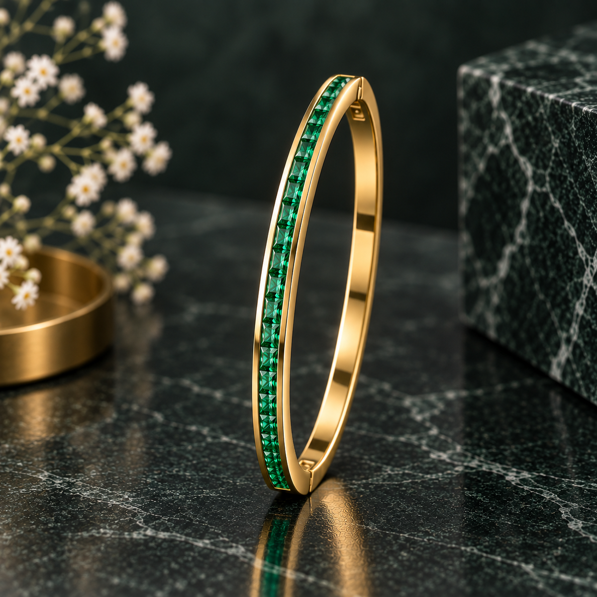 Emerald Green CZ Channel Bangle