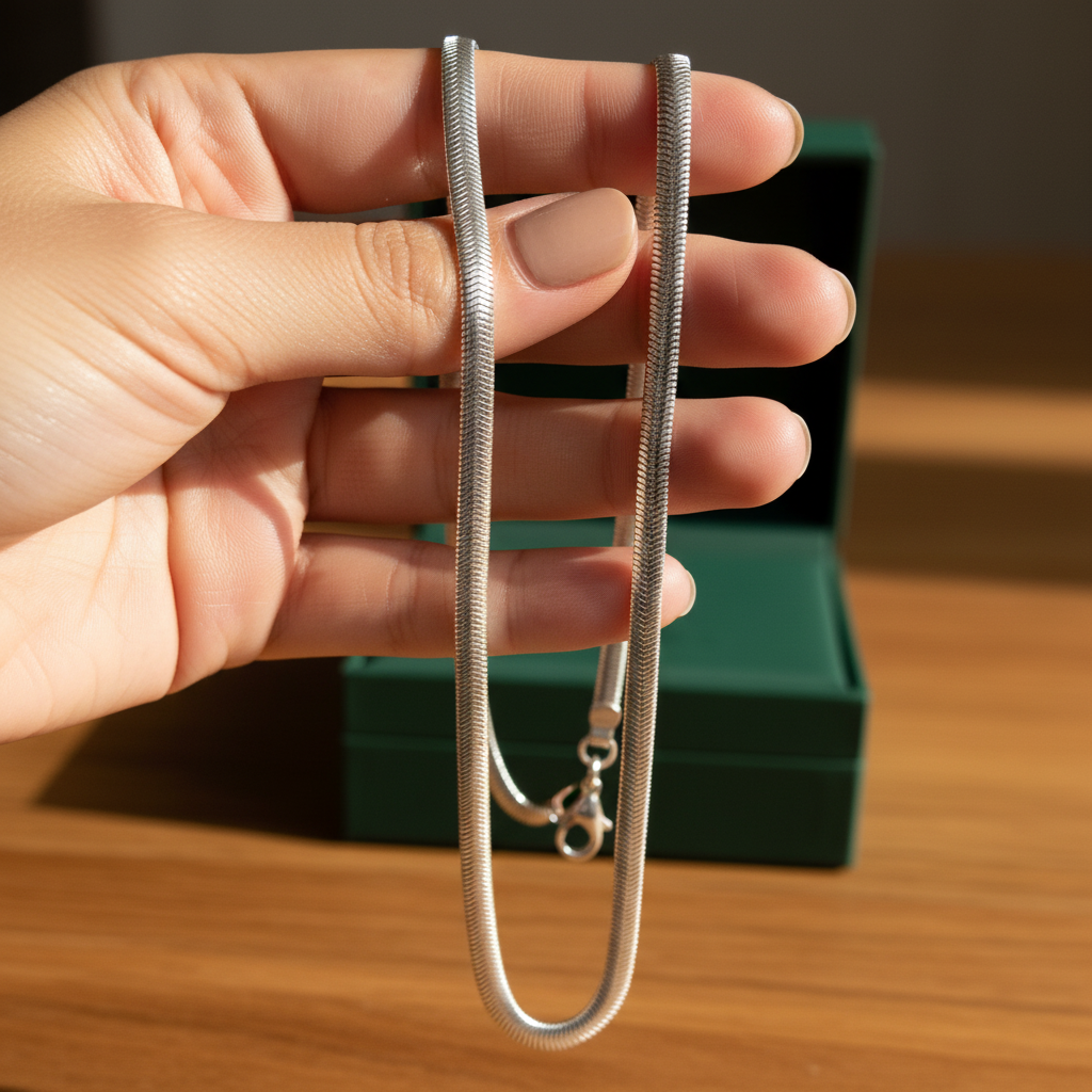 Silver Snake Chain - Customer POV vertical hold