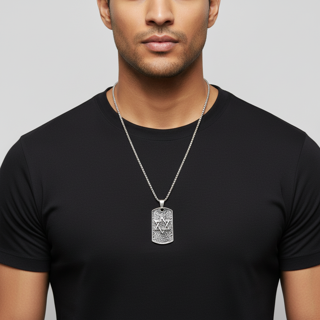Star of David Dog Tag Pendant – Model Shot