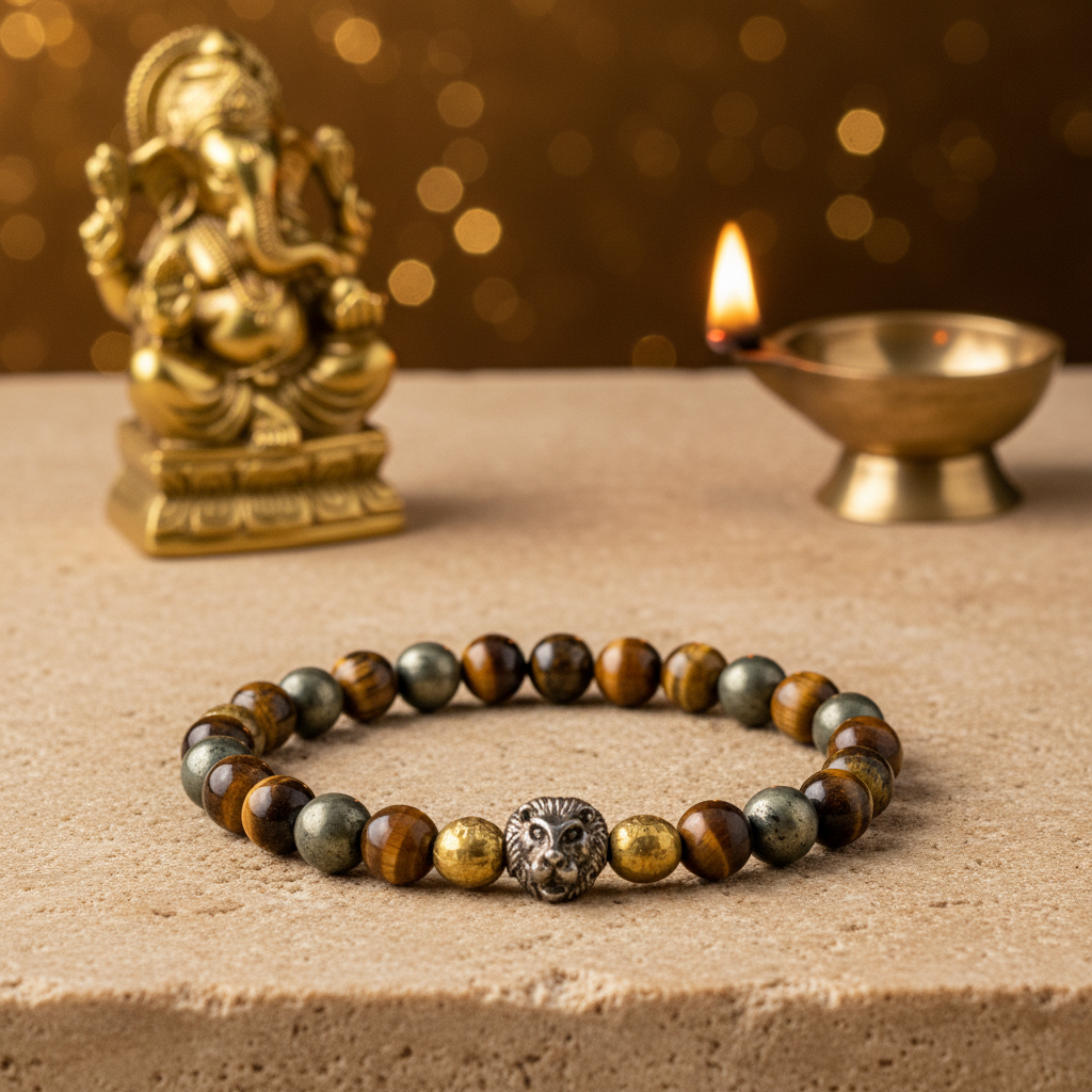 Tiger Eye & Pyrite Lion Spirit – Flat Lay