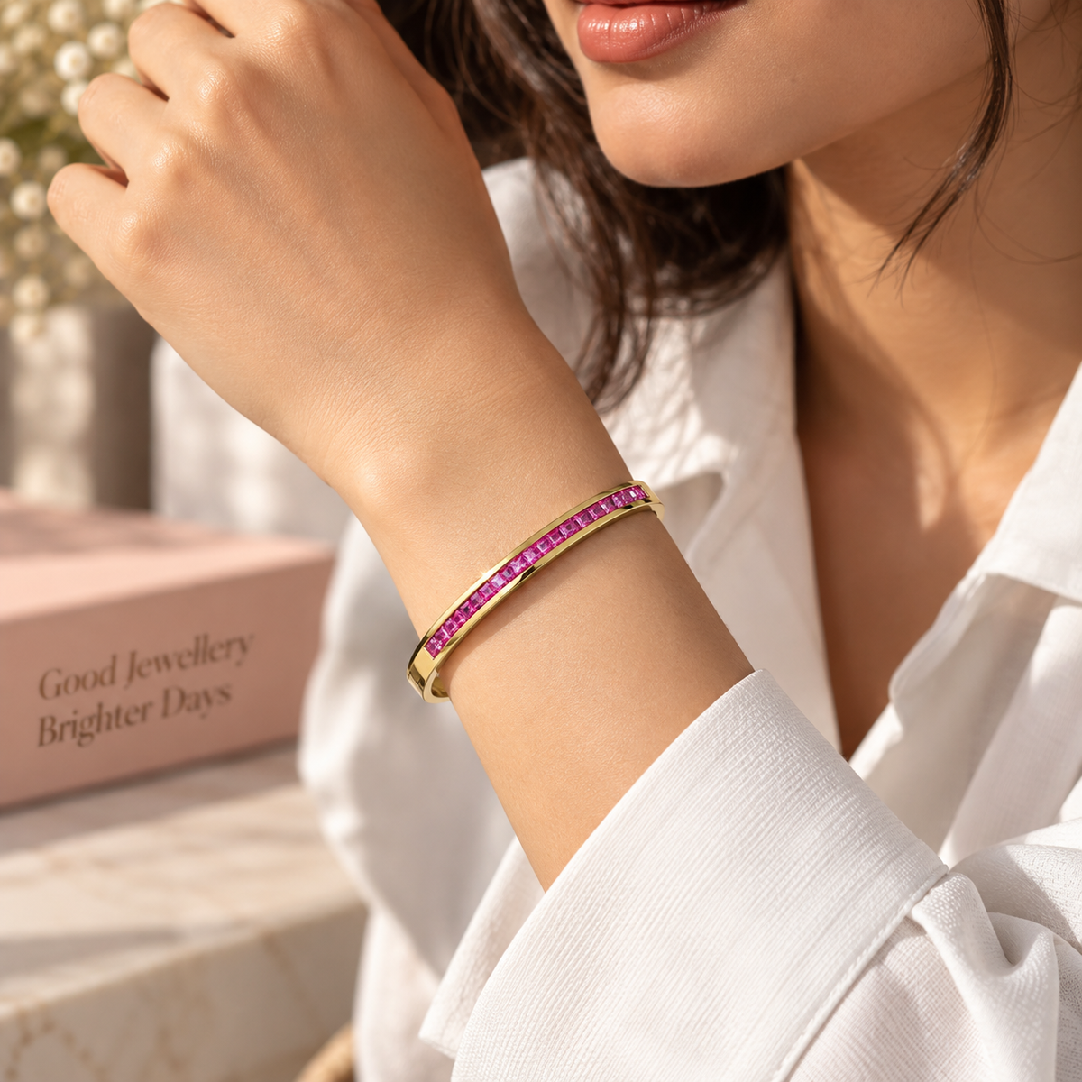 CZ Channel Bangle | Pack of 2 | Emerald Green + Ruby Pink
