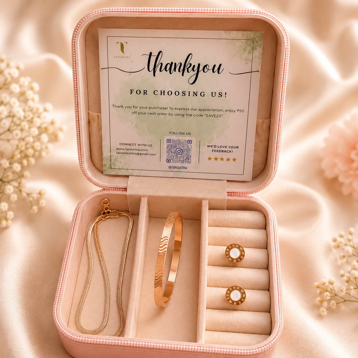 Rose Gold Gift Hamper Combo | Herringbone Chain + Stripe Luxe Kada + Roman Stud Earrings