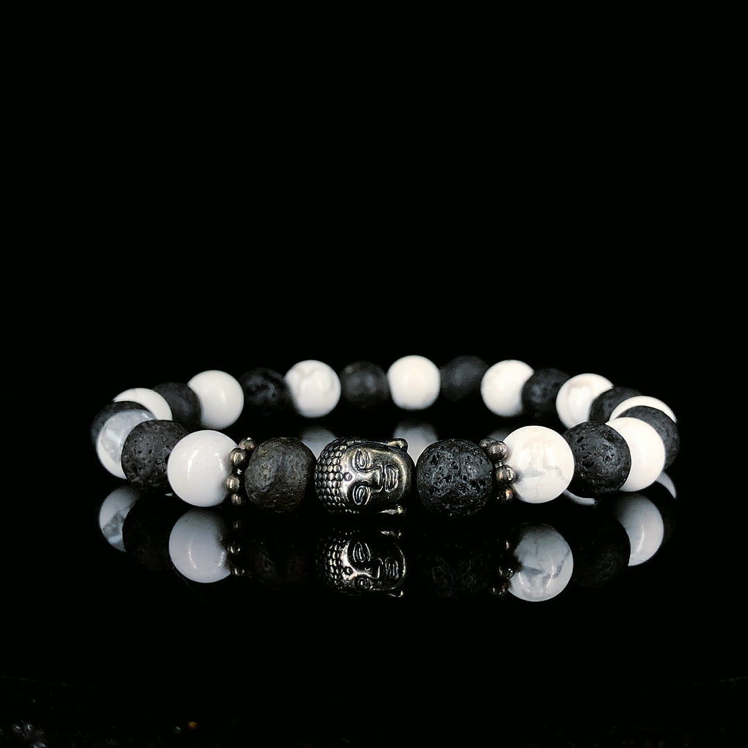 Howlite And Lava Stone Buddha Bracelet | Calm Meets Courage