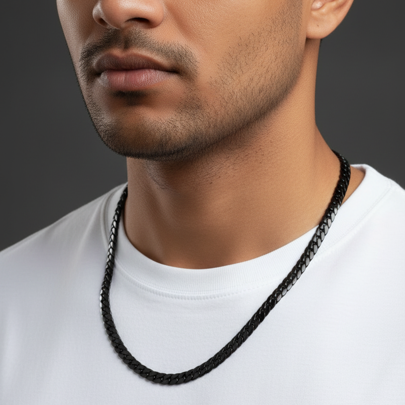 E-commerce shot - Black Cuban Chain with white t-shirt