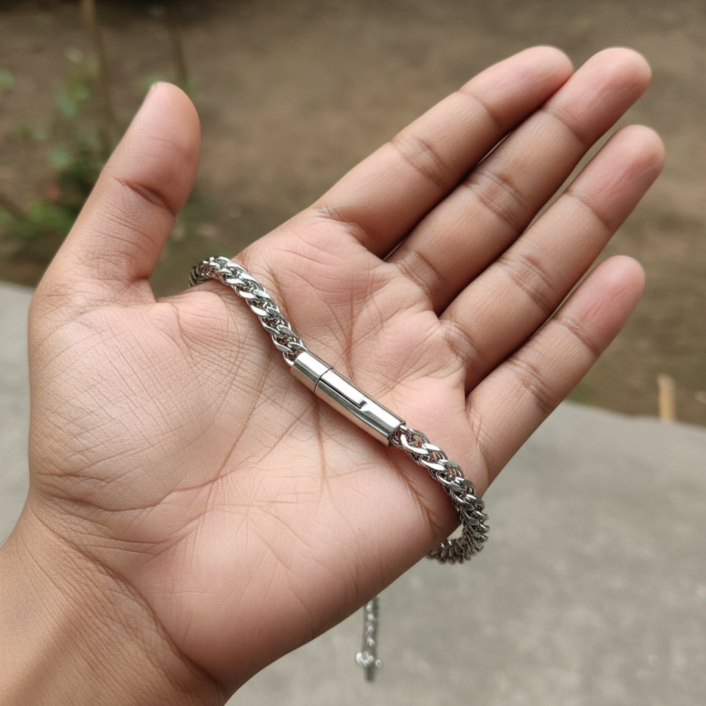 Silver Franco Chain - Woman Holding Bracelet