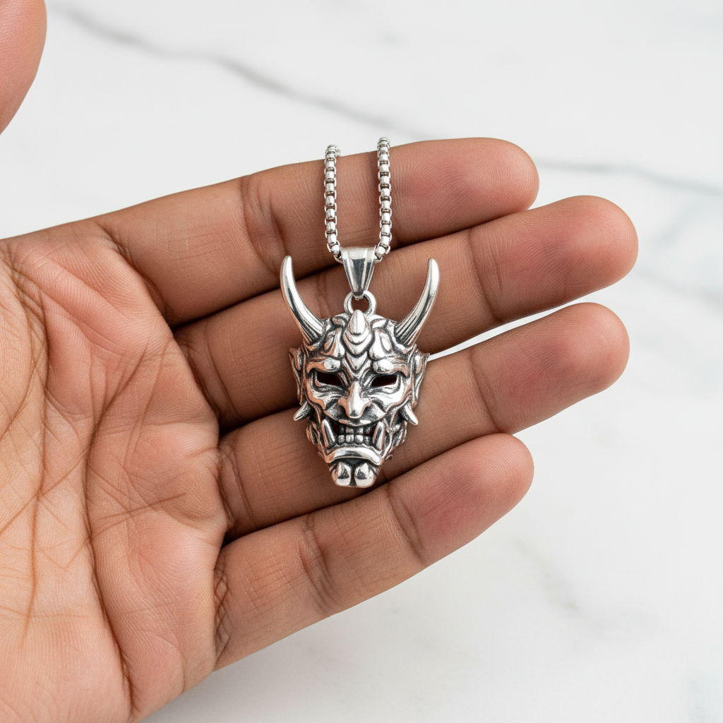 Silver Hannya Pendant – Regenerated Clean Marble
