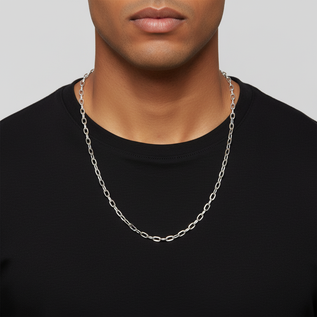 Silver Oval Link Chain – Indian Male Model Worn